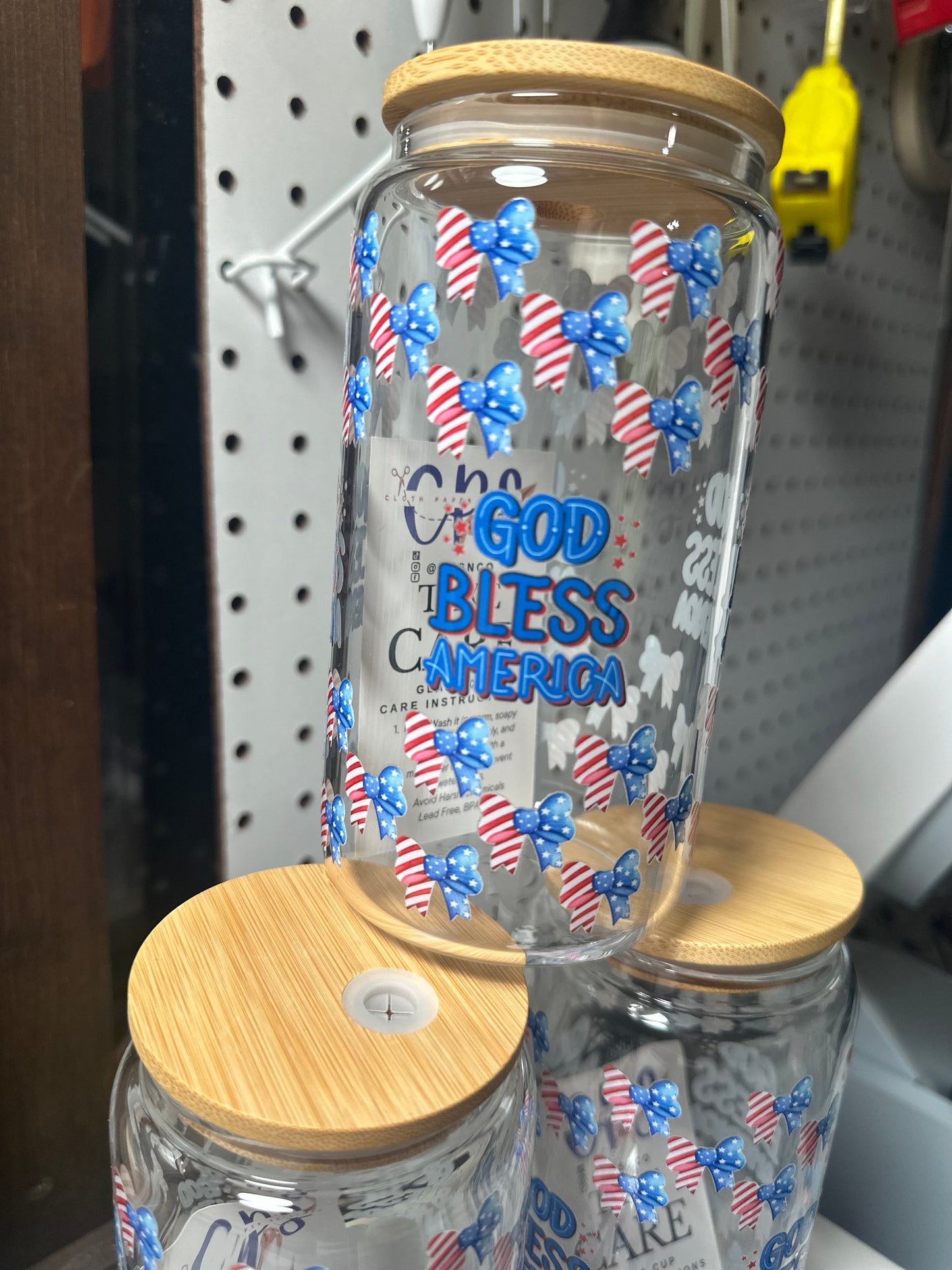 Glass “God Bless America” 20oz Cup
