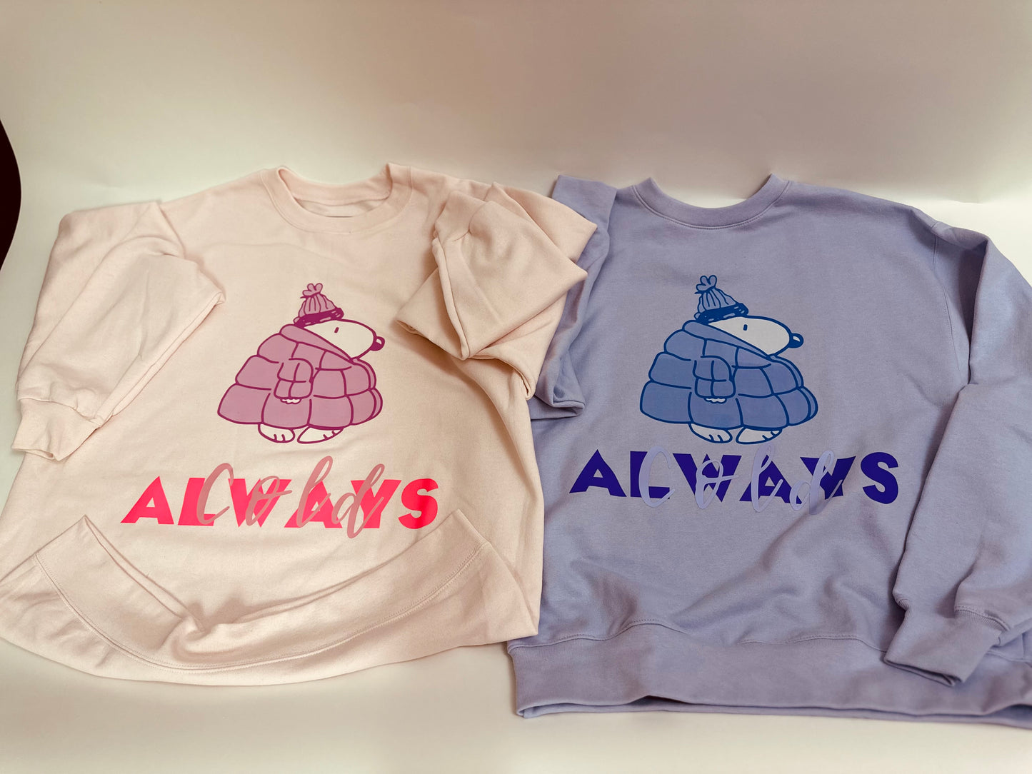 Snoopy Puffer Jacket “Always Cold” Sweatshirt crew neck❄️💜💗