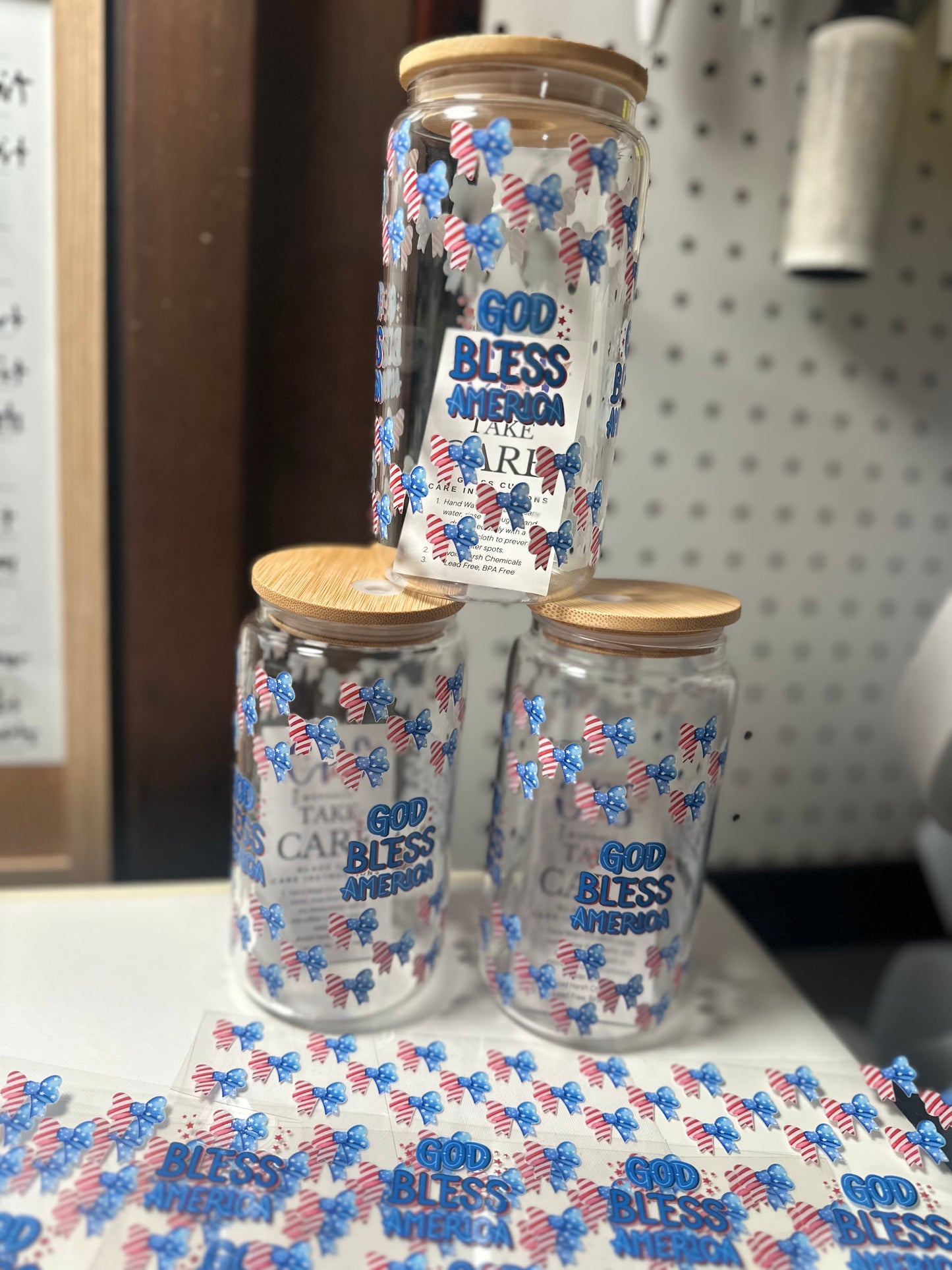 Glass “God Bless America” 20oz Cup