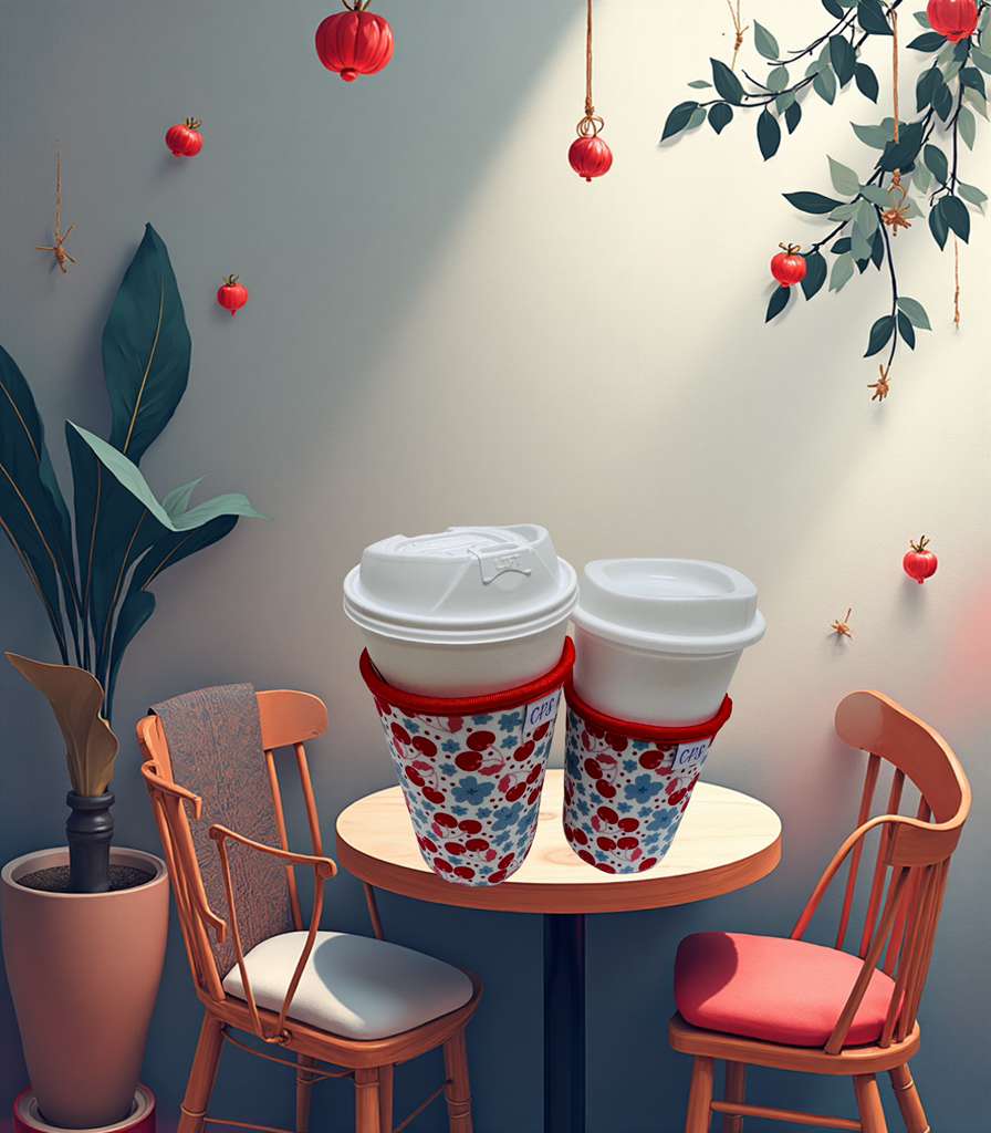 Coffee Cup Cover - Cherries & Flowers☕🥤