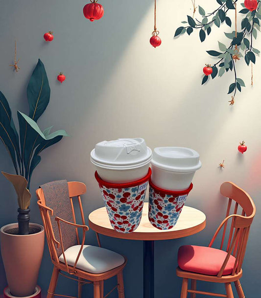 Coffee Cup Cover - Cherries & Flowers☕🥤